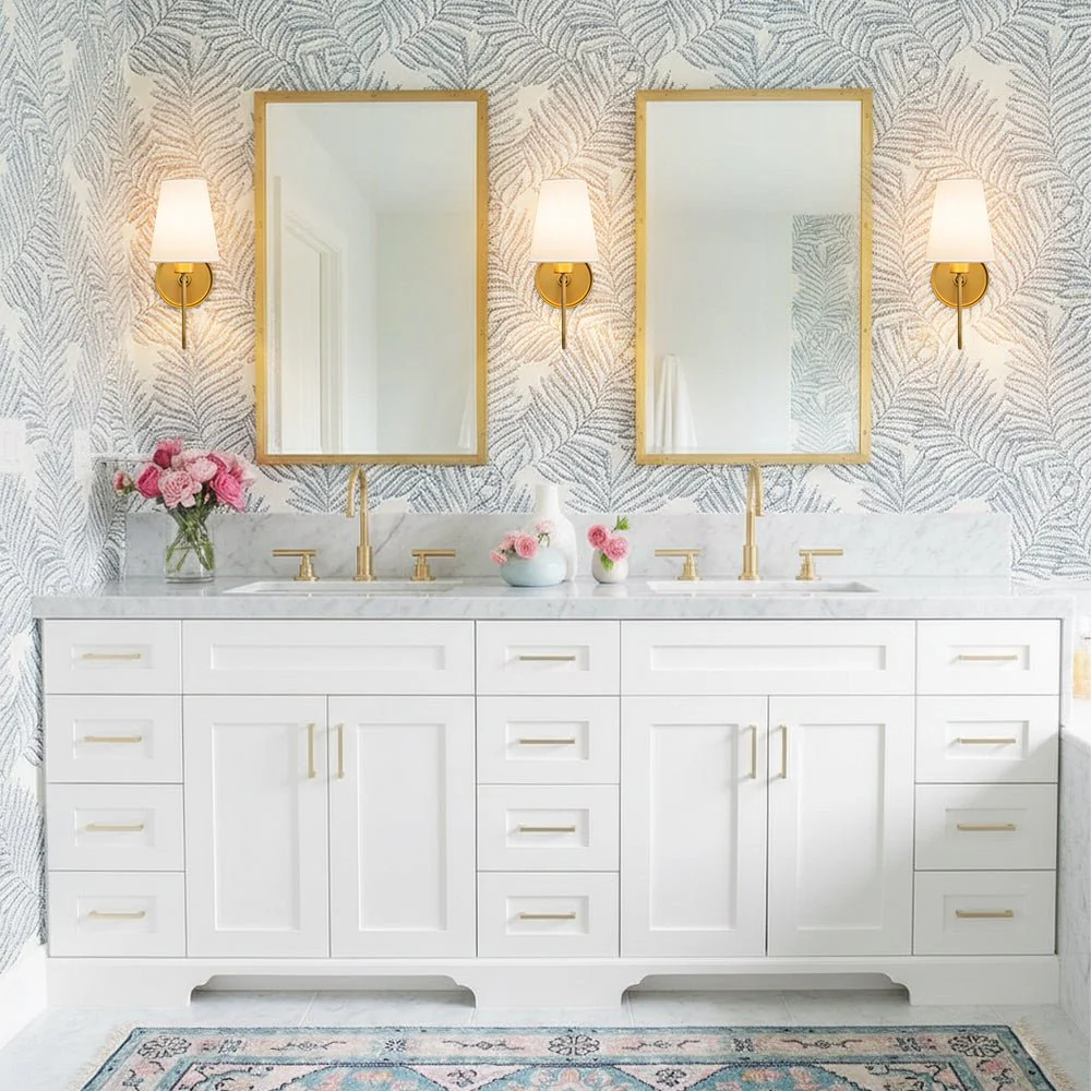 French 1-Light White Linen Conical Vanity Wall Sconce - Image 2