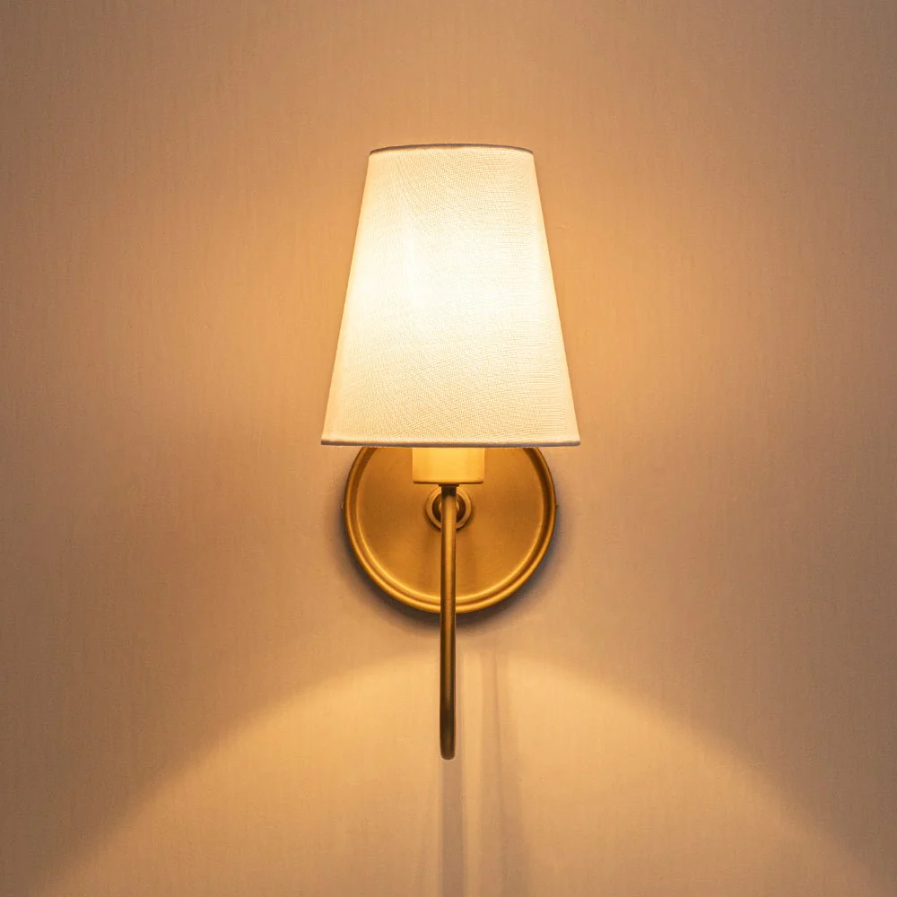 French 1-Light White Linen Conical Vanity Wall Sconce - Image 4