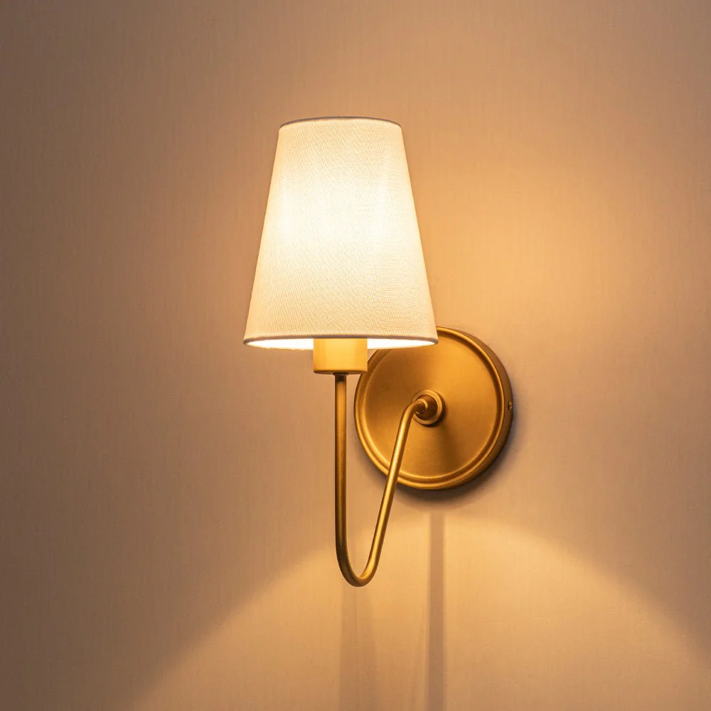 French 1-Light White Linen Conical Vanity Wall Sconce - Image 5