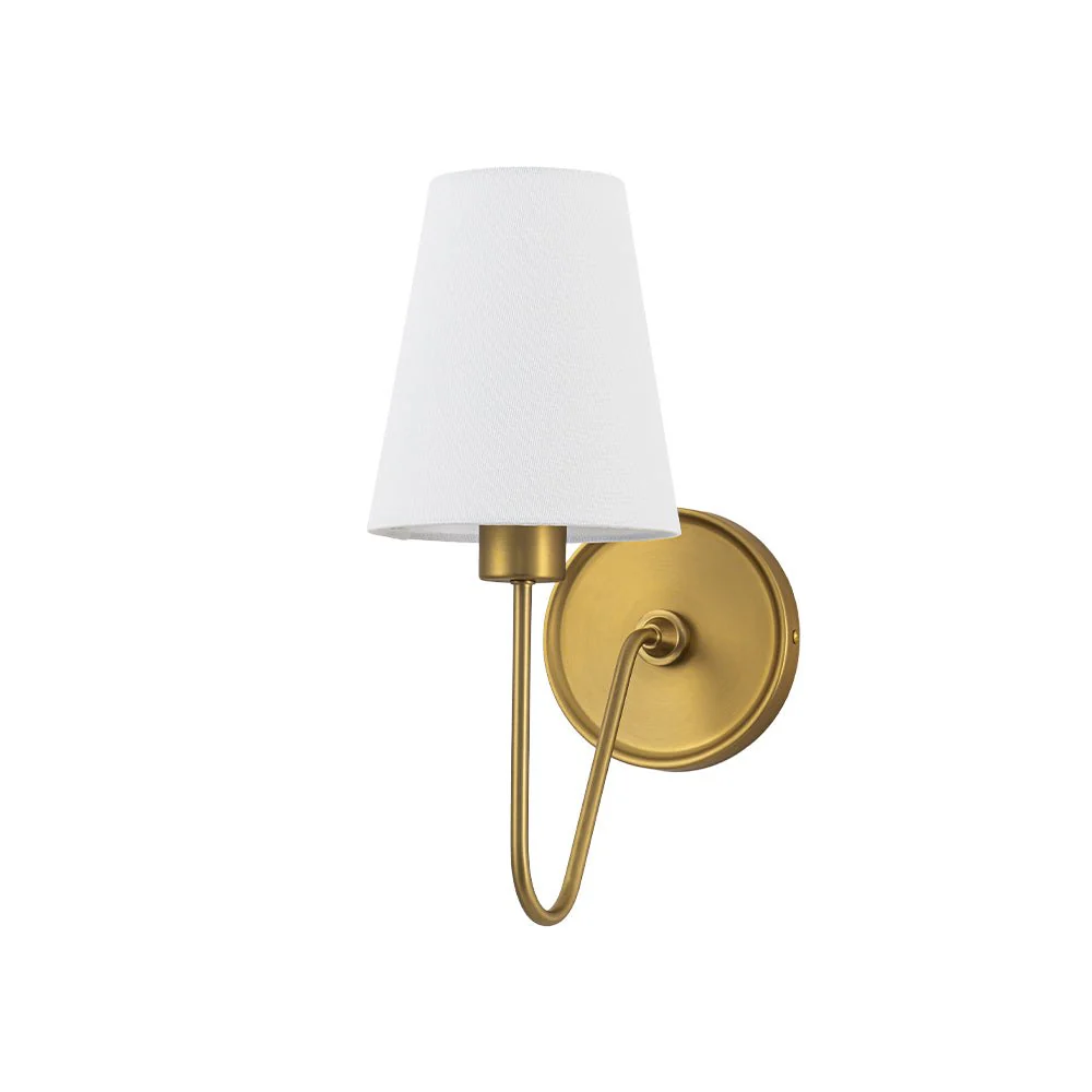French 1-Light White Linen Conical Vanity Wall Sconce - Image 7