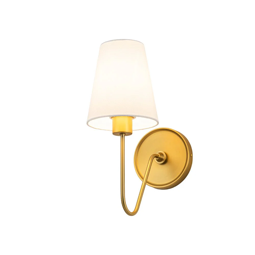 French 1-Light White Linen Conical Vanity Wall Sconce - Image 8