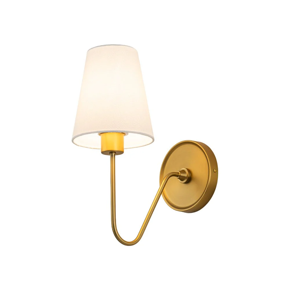 French 1-Light White Linen Conical Vanity Wall Sconce - Image 9