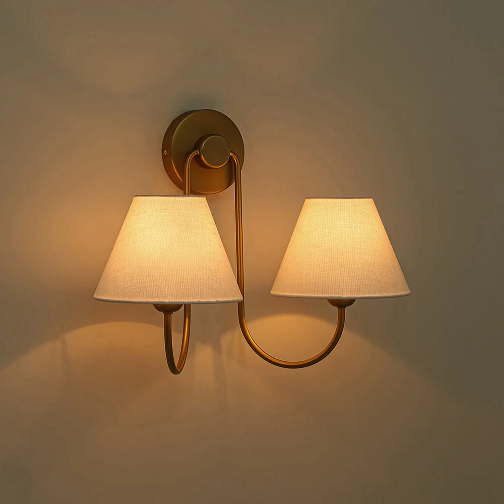 French 2-Light White Linen Conical Vanity Wall Lamp - Image 14