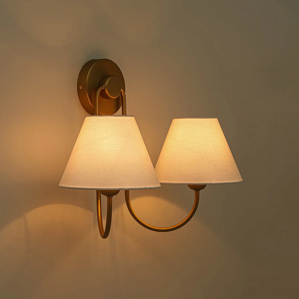 French 2-Light White Linen Conical Vanity Wall Lamp - Image 15