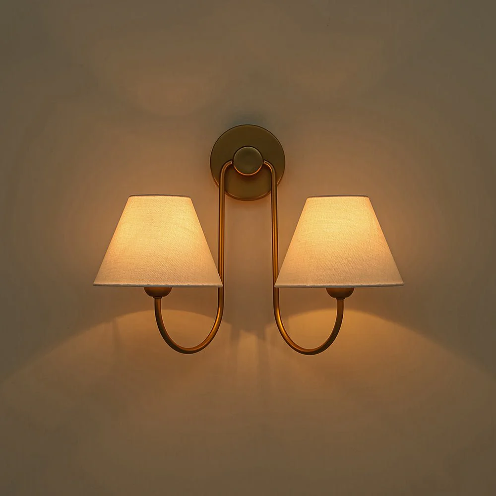 French 2-Light White Linen Conical Vanity Wall Lamp - Image 16