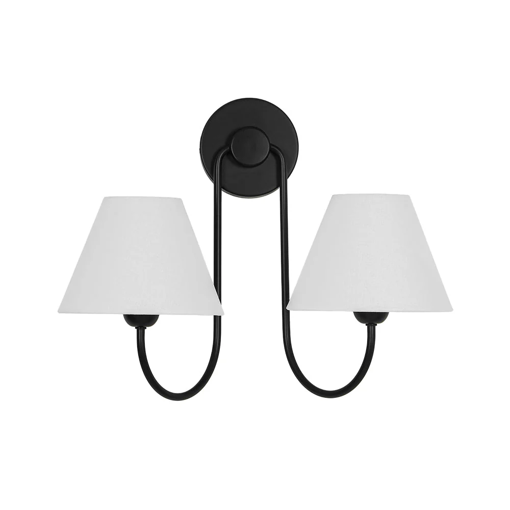 French 2-Light White Linen Conical Vanity Wall Lamp - Image 17