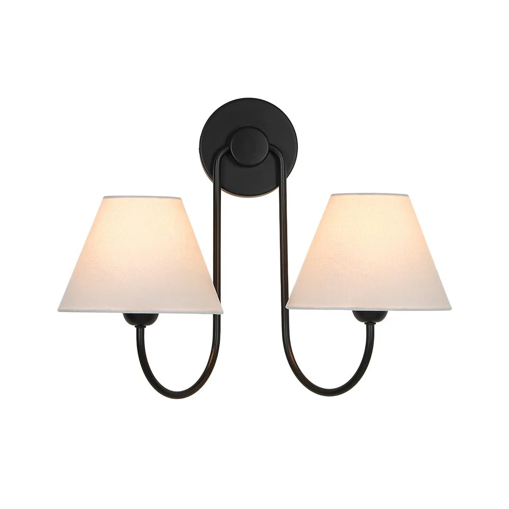 French 2-Light White Linen Conical Vanity Wall Lamp - Image 19