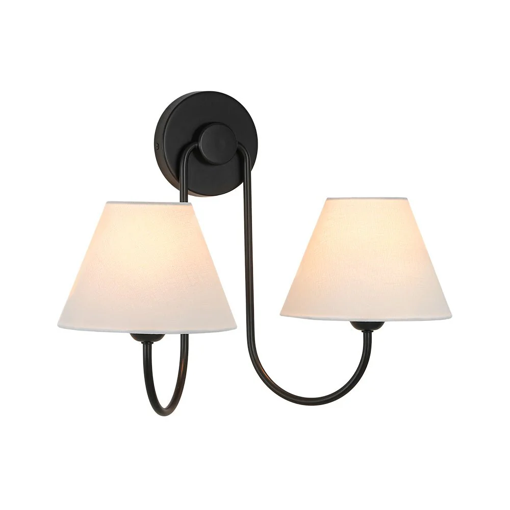 French 2-Light White Linen Conical Vanity Wall Lamp - Image 20
