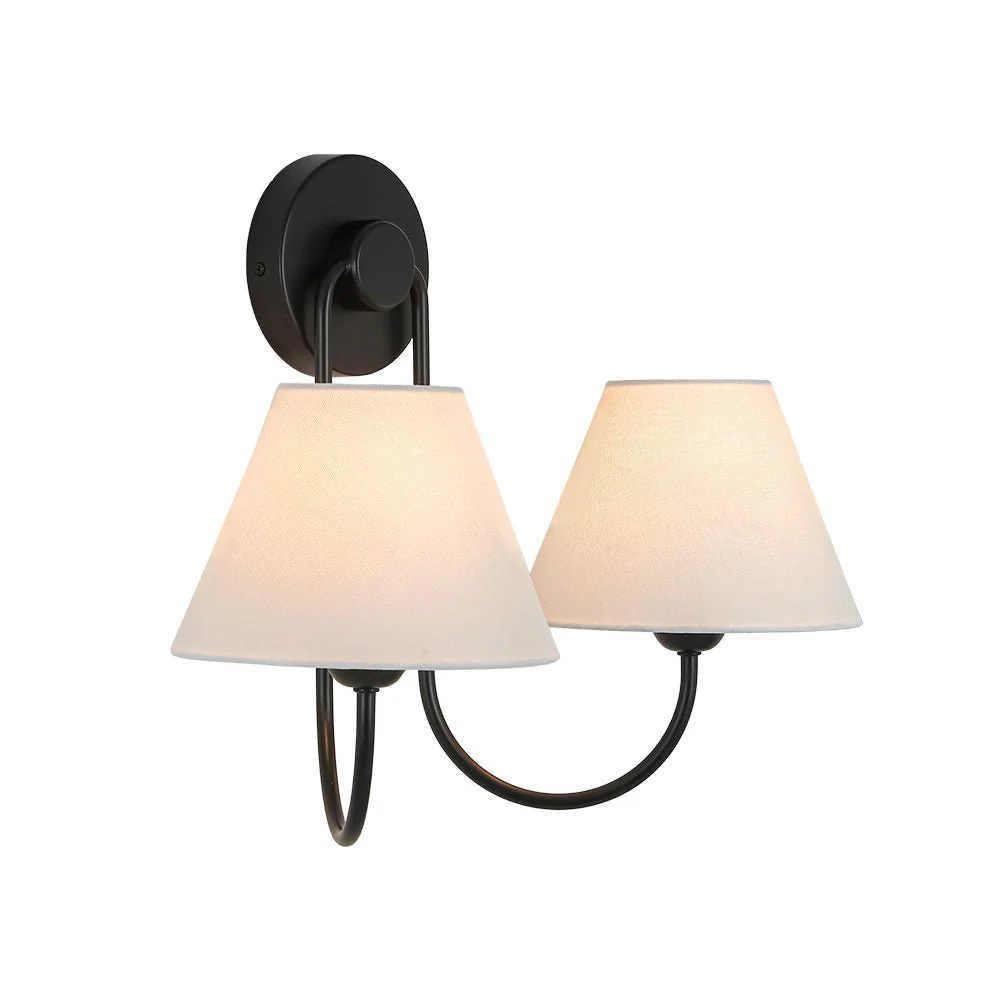 French 2-Light White Linen Conical Vanity Wall Lamp - Image 22