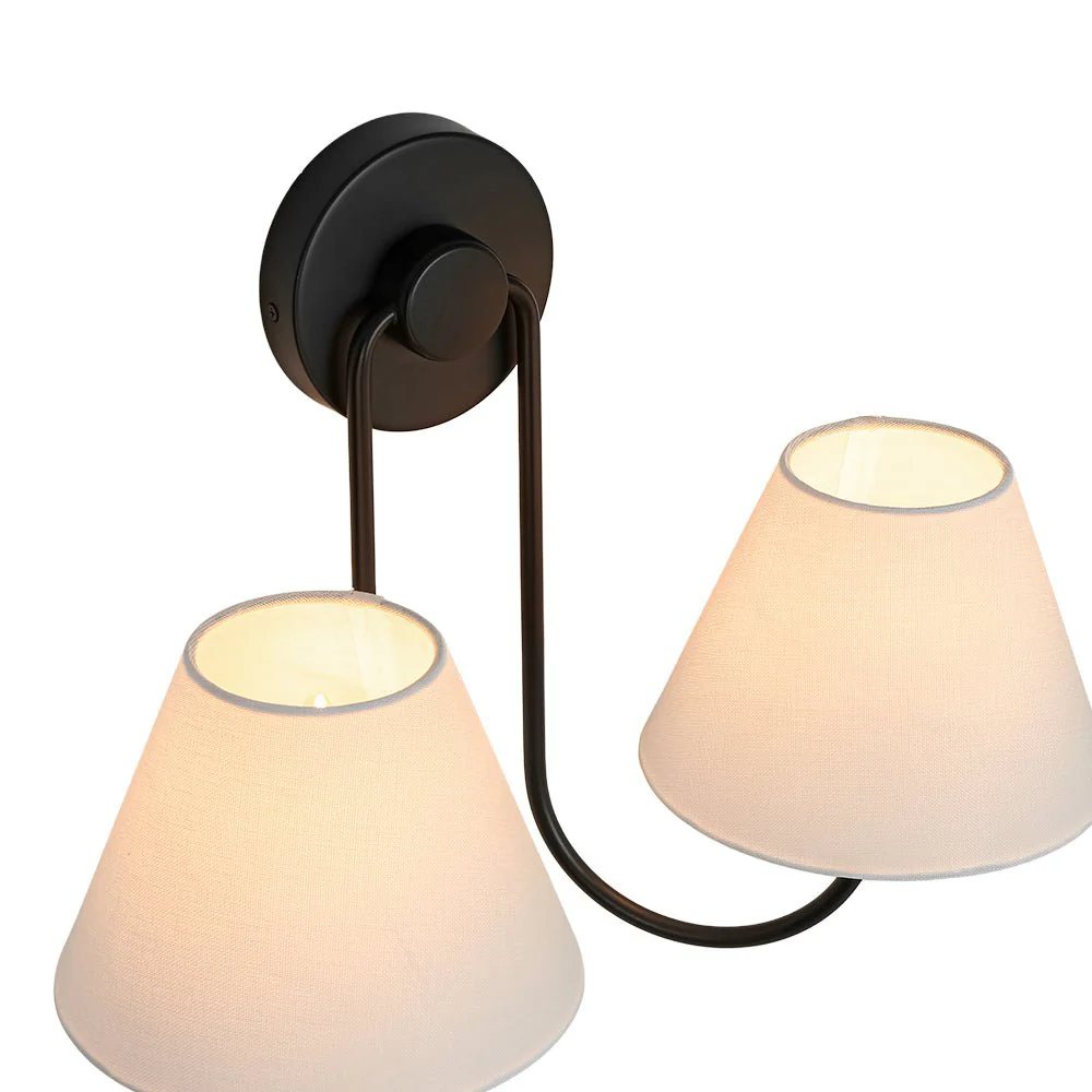 French 2-Light White Linen Conical Vanity Wall Lamp - Image 23