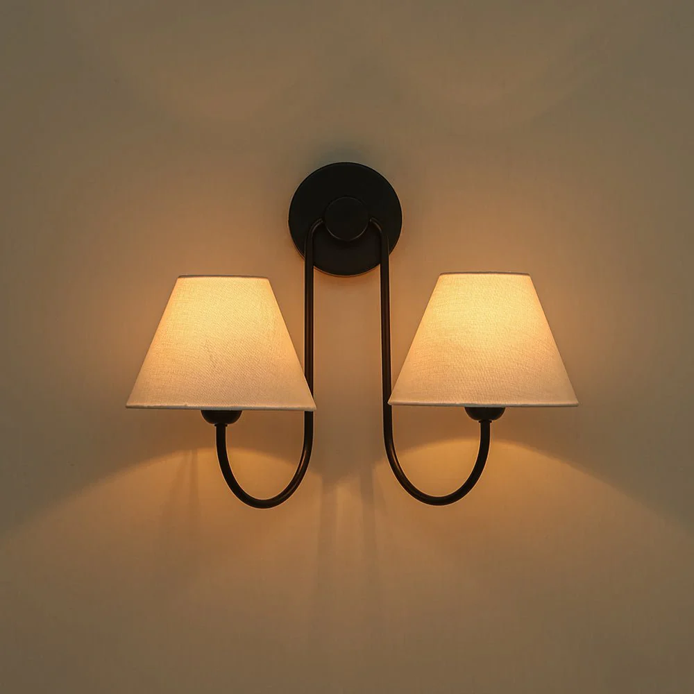 French 2-Light White Linen Conical Vanity Wall Lamp - Image 24