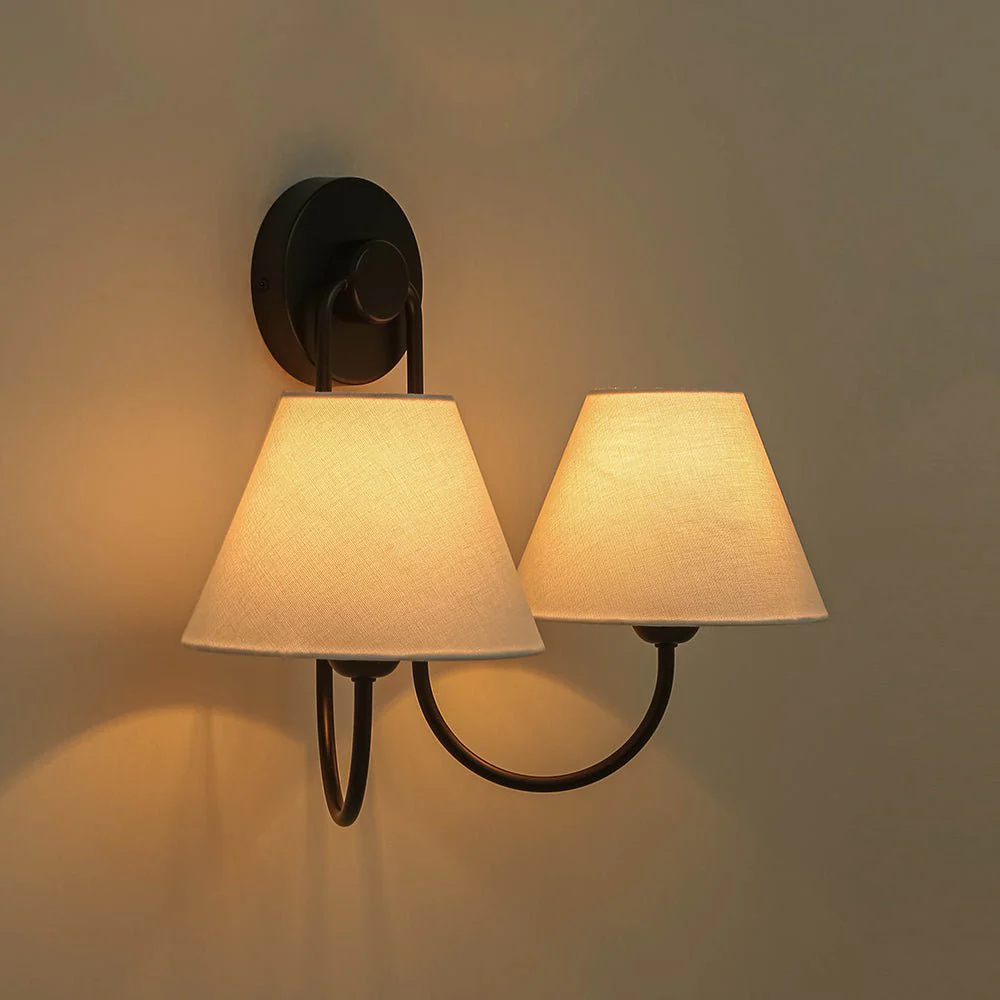 French 2-Light White Linen Conical Vanity Wall Lamp - Image 26