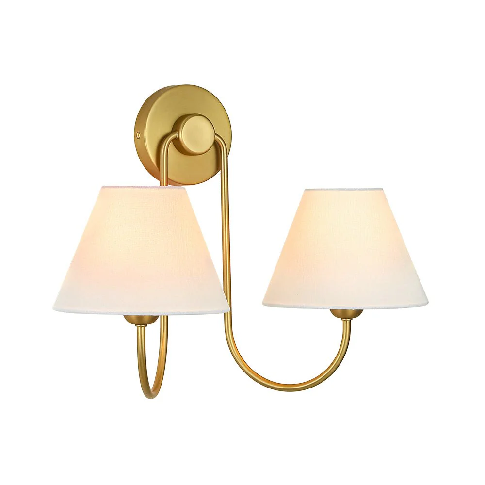 French 2-Light White Linen Conical Vanity Wall Lamp - Image 5