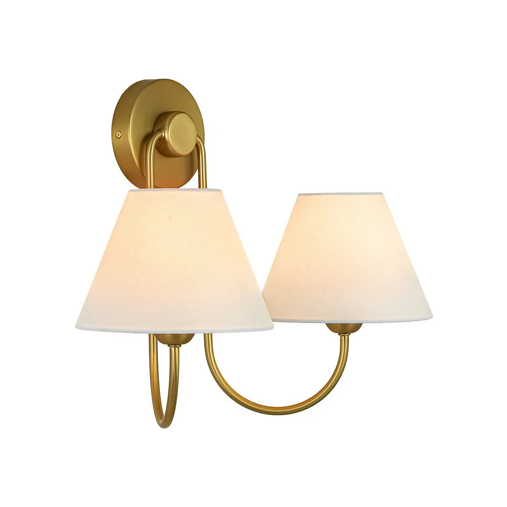French 2-Light White Linen Conical Vanity Wall Lamp - Image 6