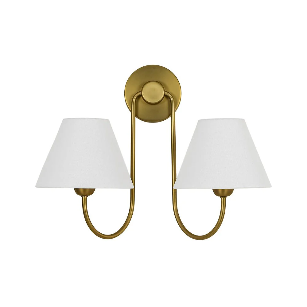 French 2-Light White Linen Conical Vanity Wall Lamp - Image 8