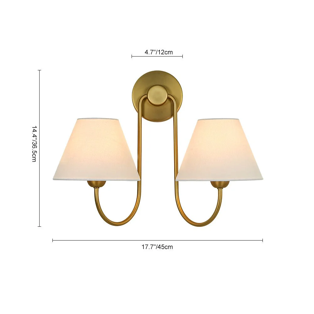 French 2-Light White Linen Conical Vanity Wall Lamp - Image 9