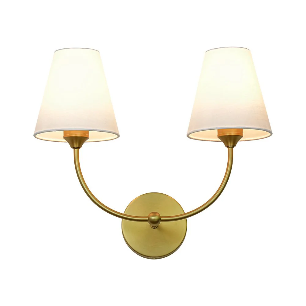 French 2-Light White Linen Conical Vanity Wall Sconce - Image 3