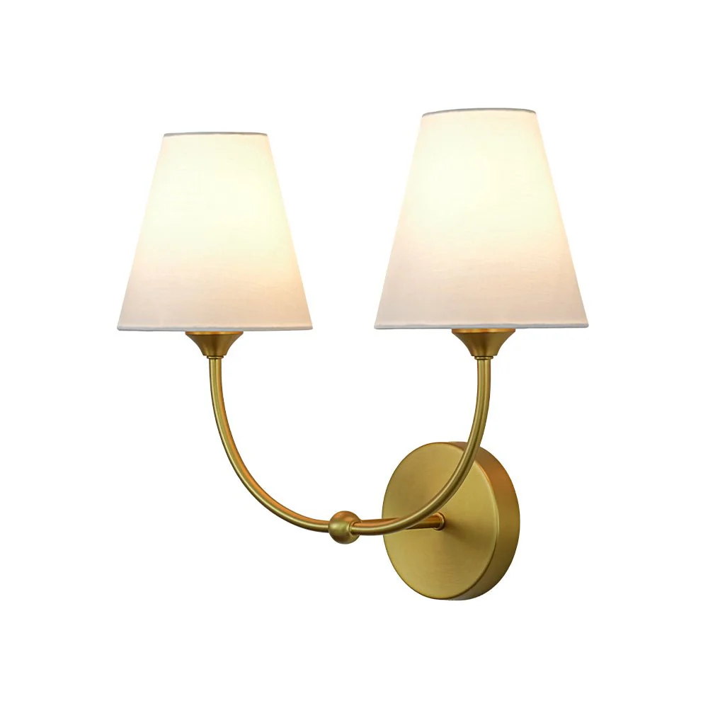 French 2-Light White Linen Conical Vanity Wall Sconce - Image 4
