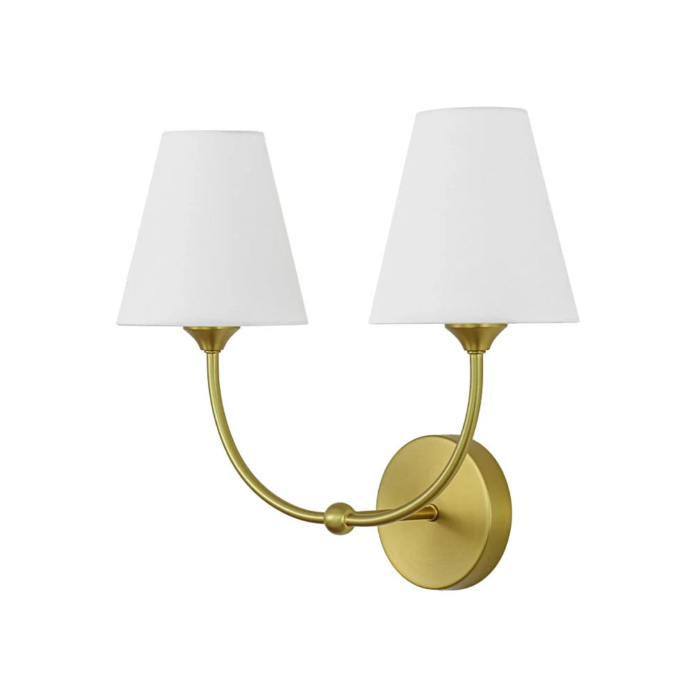 French 2-Light White Linen Conical Vanity Wall Sconce - Image 5