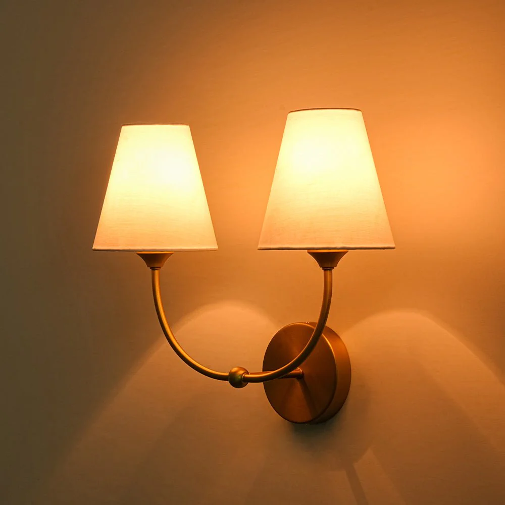 French 2-Light White Linen Conical Vanity Wall Sconce - Image 6