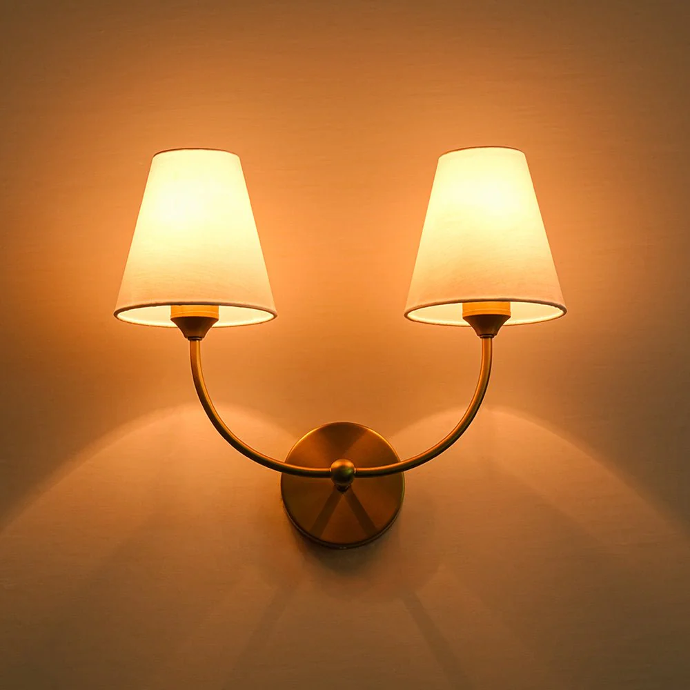 French 2-Light White Linen Conical Vanity Wall Sconce - Image 7