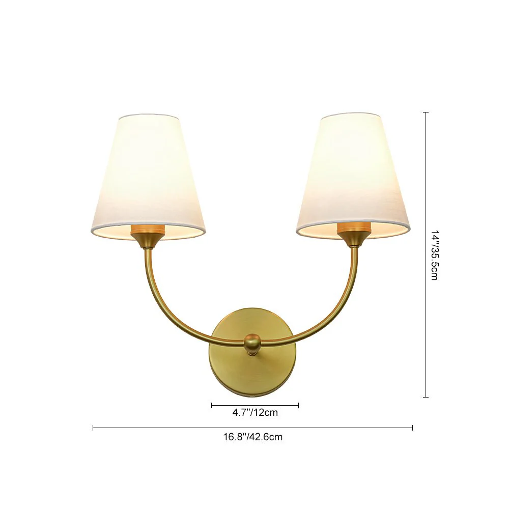 French 2-Light White Linen Conical Vanity Wall Sconce - Image 8