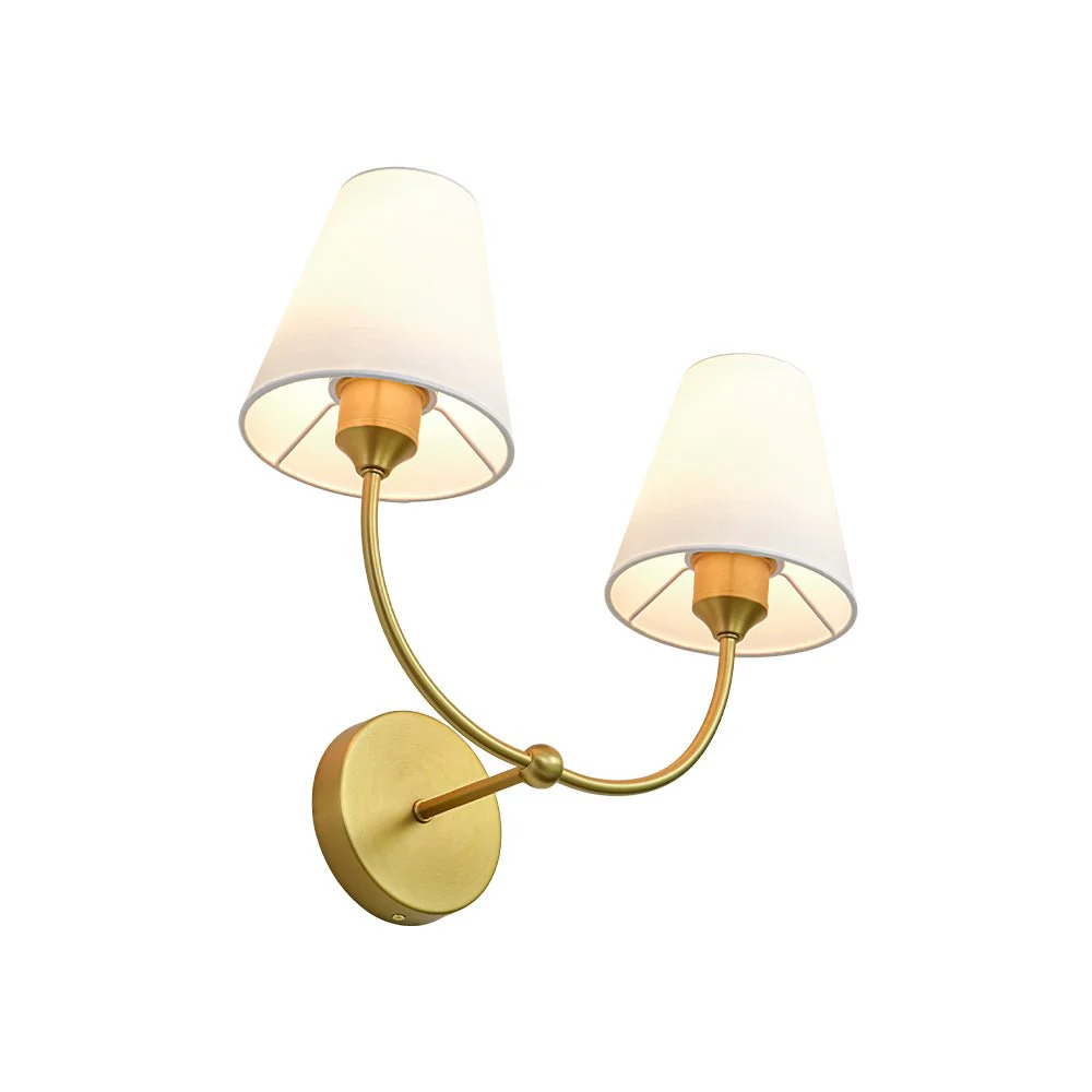 French 2-Light White Linen Conical Vanity Wall Sconce - Image 9