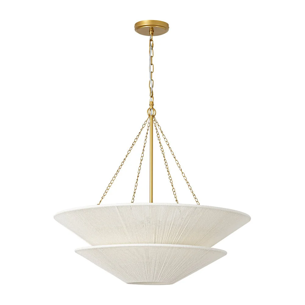 French 2-Tier Beige Woven Thread Cone Round Cage Chandelier - Image 10