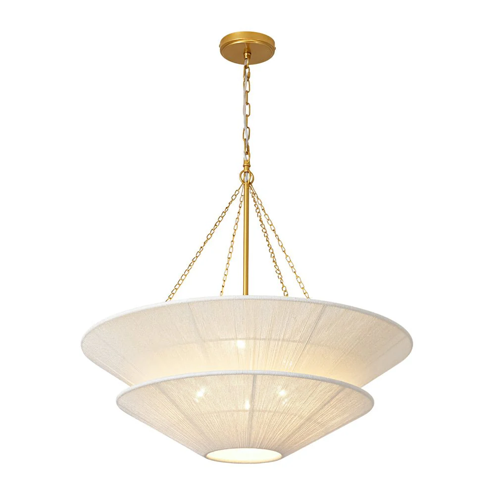 French 2-Tier Beige Woven Thread Cone Round Cage Chandelier - Image 11