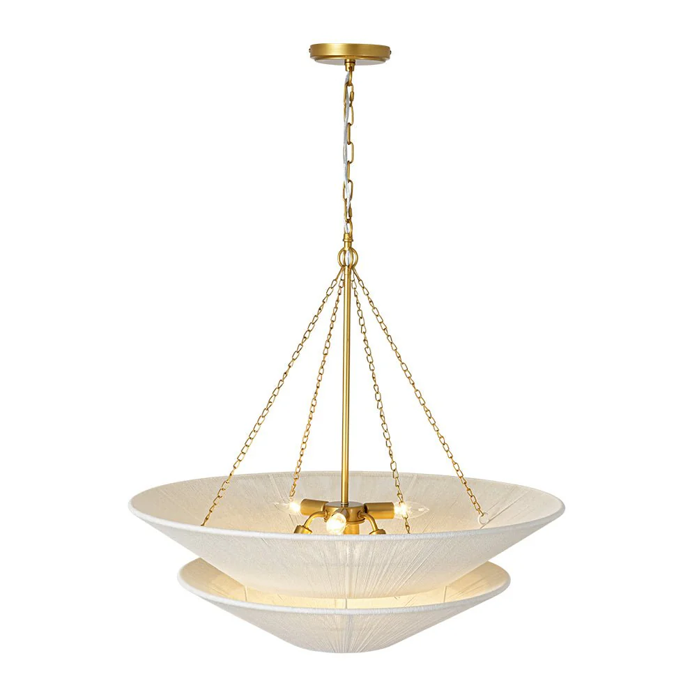 French 2-Tier Beige Woven Thread Cone Round Cage Chandelier - Image 12