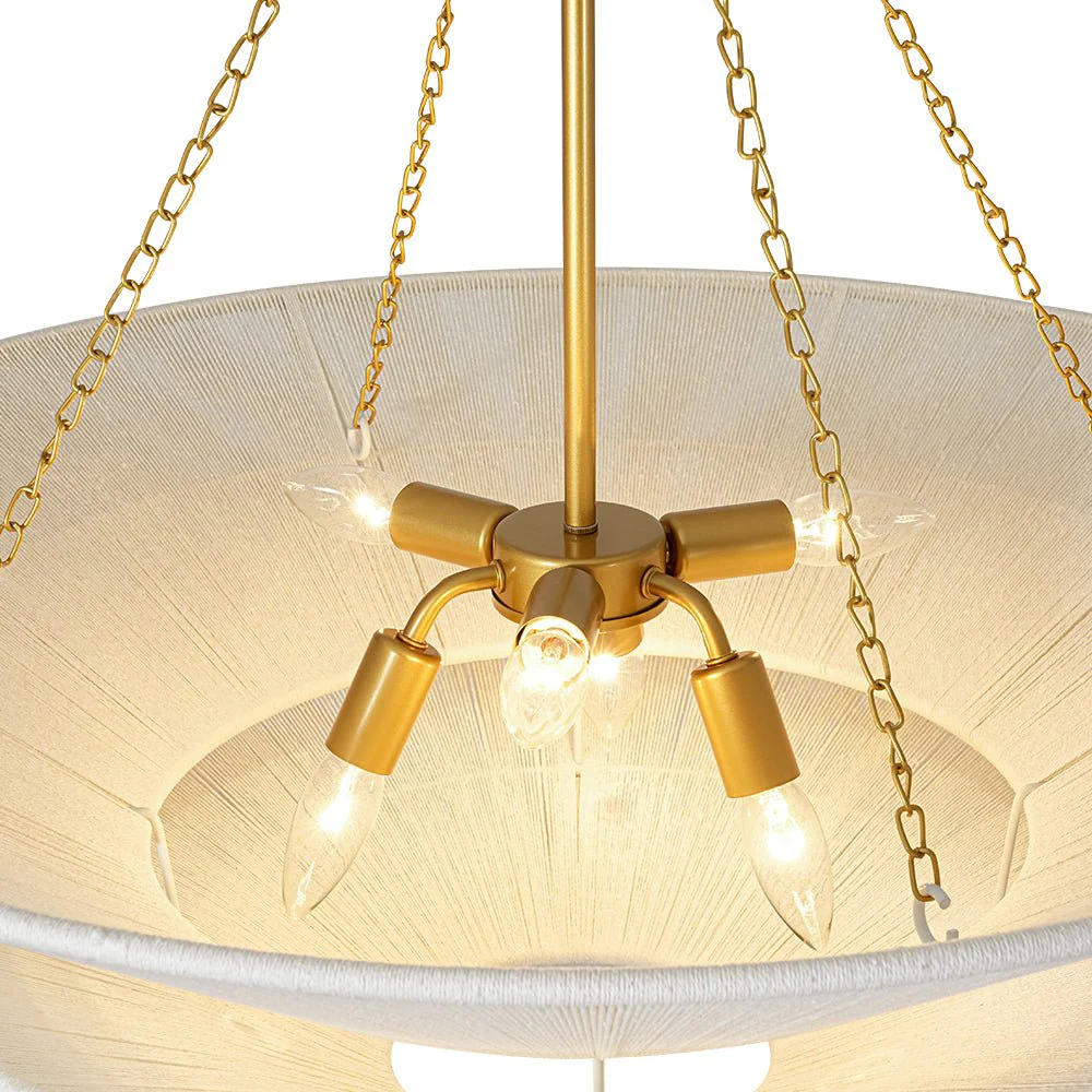 French 2-Tier Beige Woven Thread Cone Round Cage Chandelier - Image 14