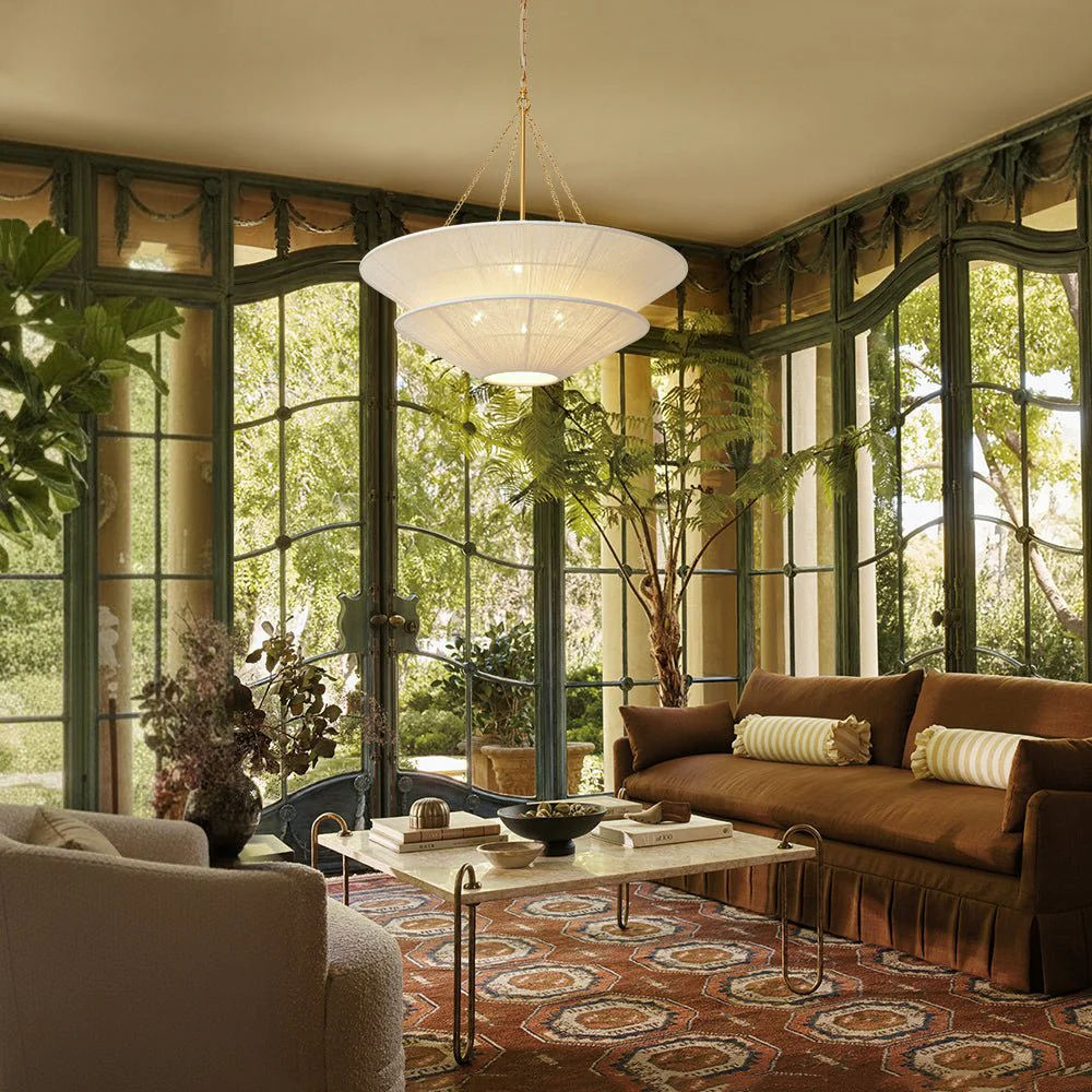 French 2-Tier Beige Woven Thread Cone Round Cage Chandelier - Image 2