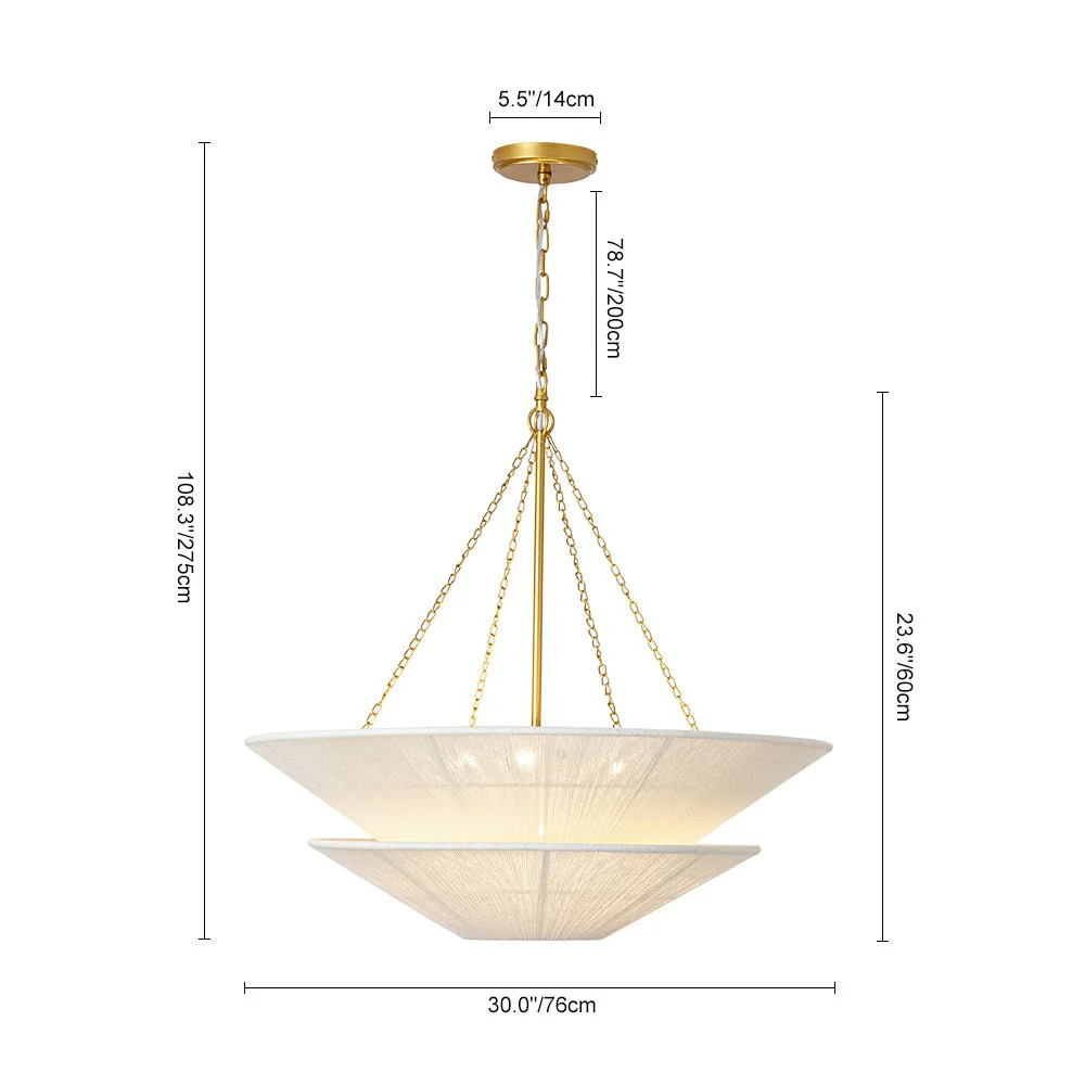 French 2-Tier Beige Woven Thread Cone Round Cage Chandelier - Image 4