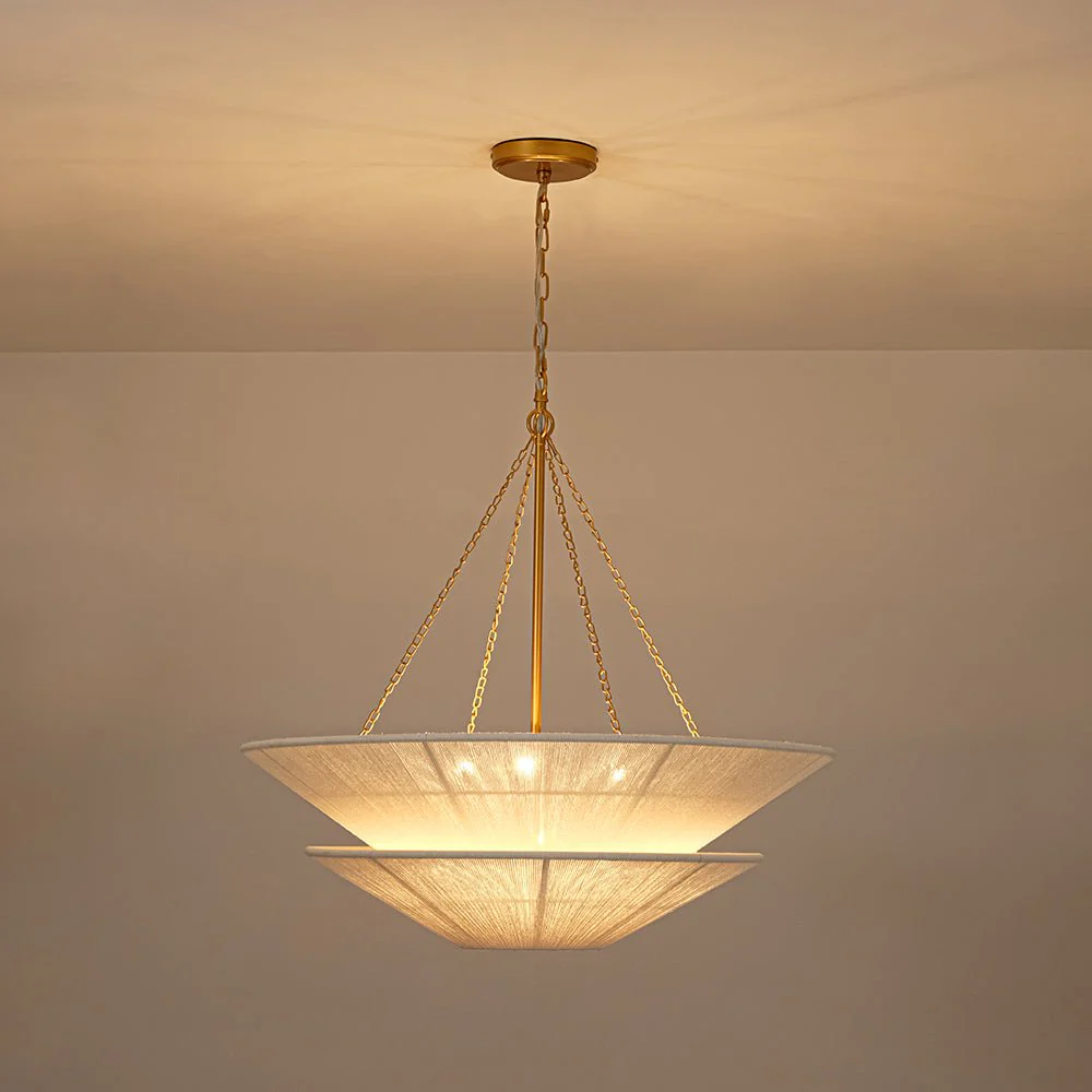 French 2-Tier Beige Woven Thread Cone Round Cage Chandelier - Image 5