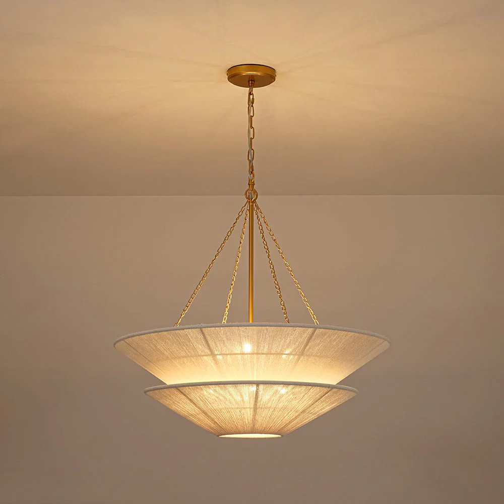 French 2-Tier Beige Woven Thread Cone Round Cage Chandelier - Image 6