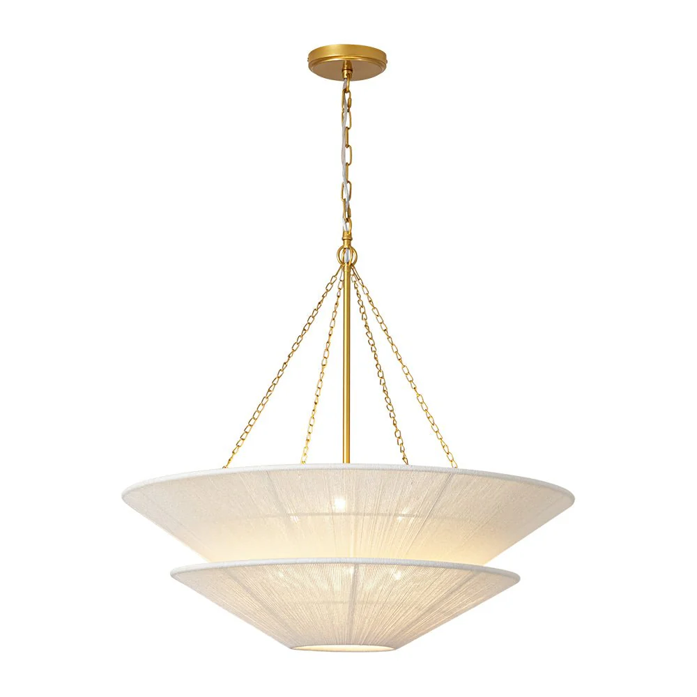 French 2-Tier Beige Woven Thread Cone Round Cage Chandelier - Image 8