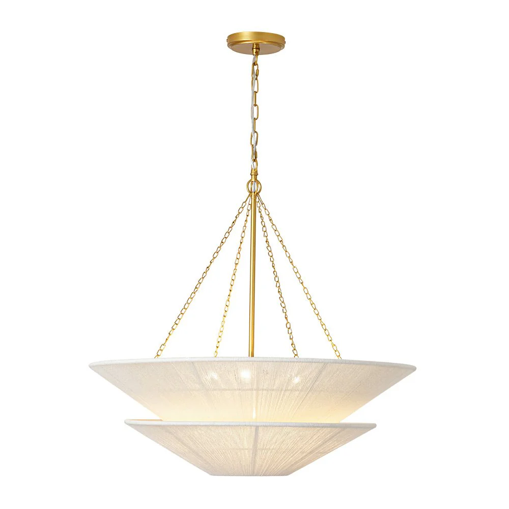 French 2-Tier Beige Woven Thread Cone Round Cage Chandelier - Image 9