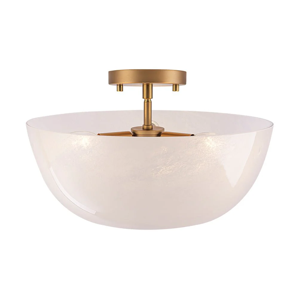 French 3-Light White Clouded Glass Round Semi Flush Mount - Image 10