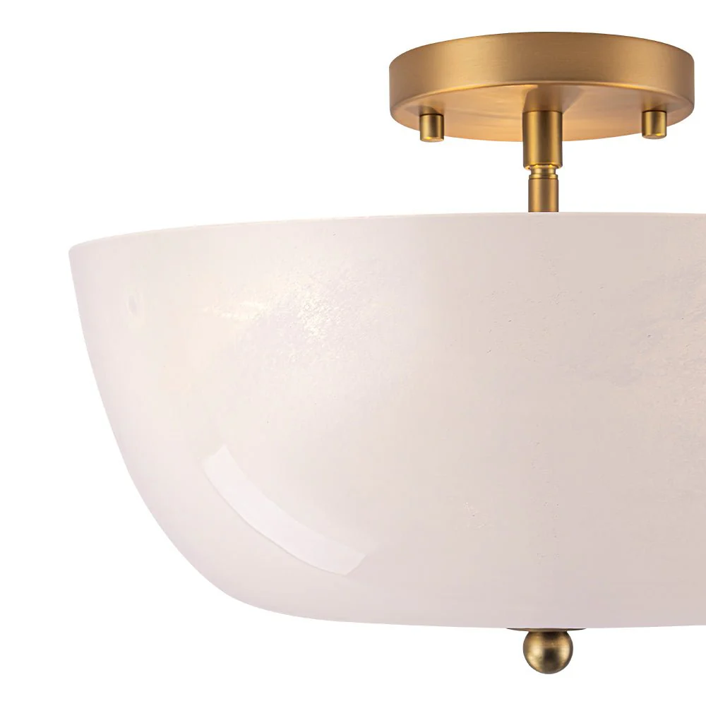 French 3-Light White Clouded Glass Round Semi Flush Mount - Image 11