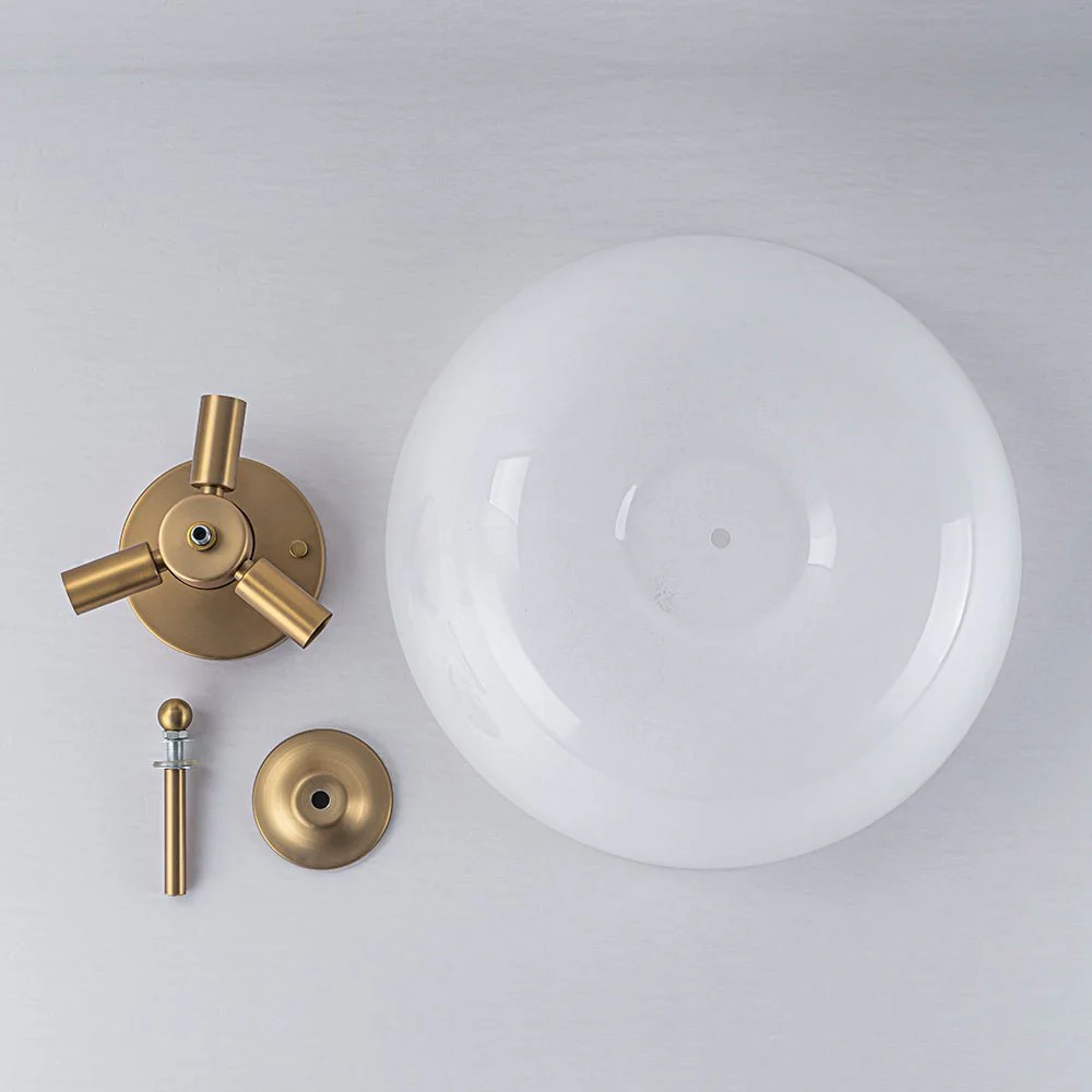 French 3-Light White Clouded Glass Round Semi Flush Mount - Image 16