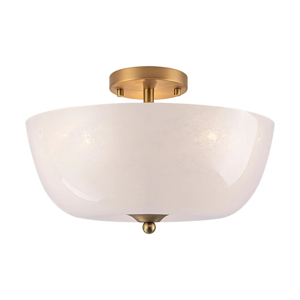 French 3-Light White Clouded Glass Round Semi Flush Mount - Image 3