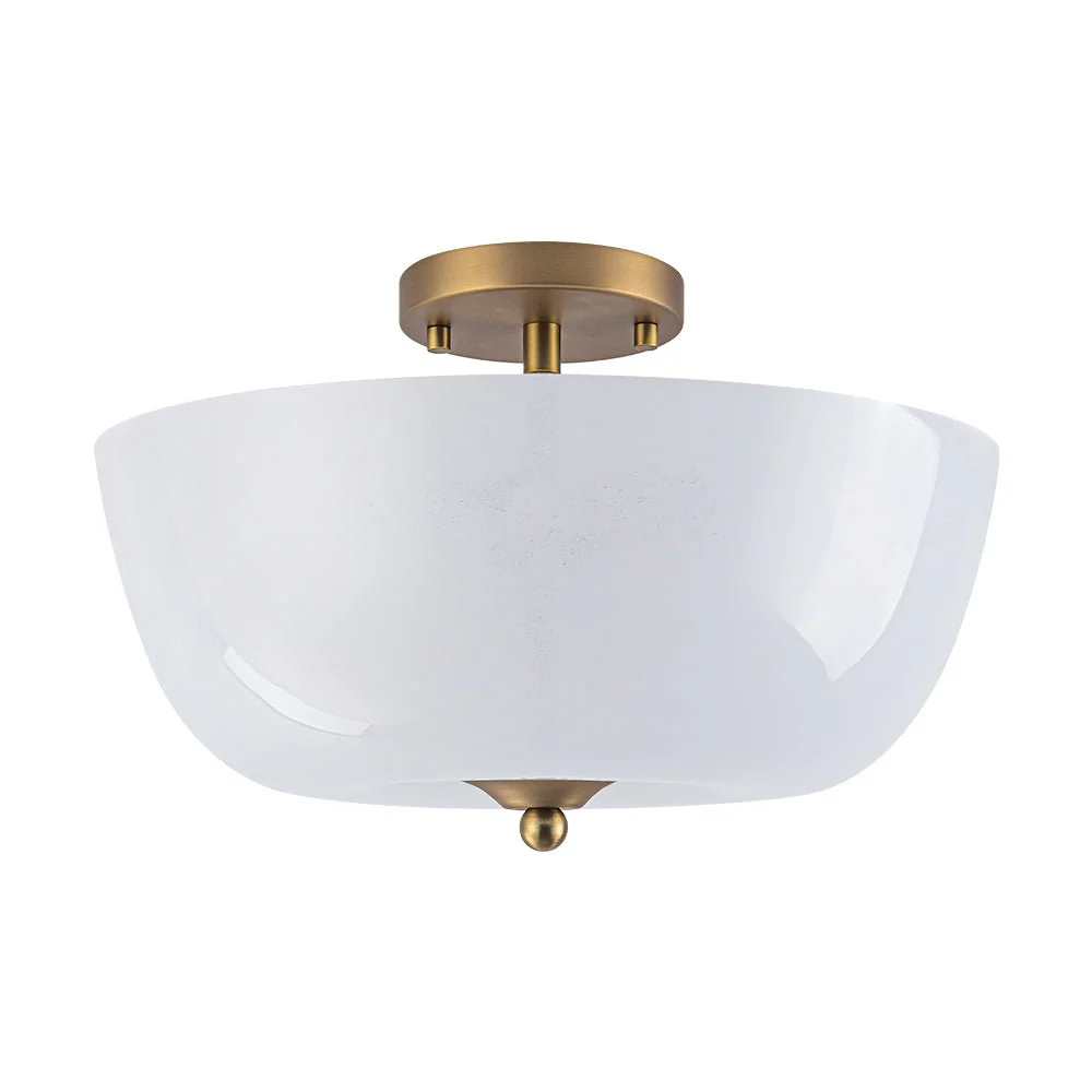 French 3-Light White Clouded Glass Round Semi Flush Mount - Image 4