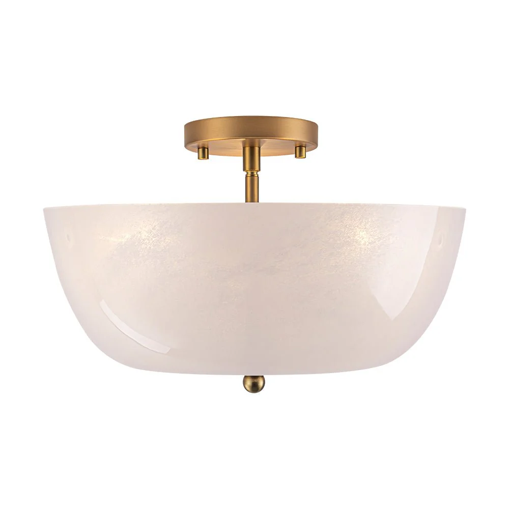French 3-Light White Clouded Glass Round Semi Flush Mount - Image 5