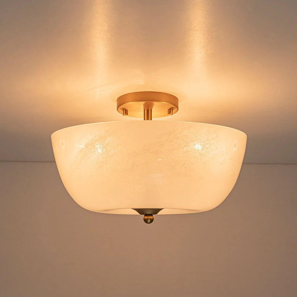 French 3-Light White Clouded Glass Round Semi Flush Mount - Image 6