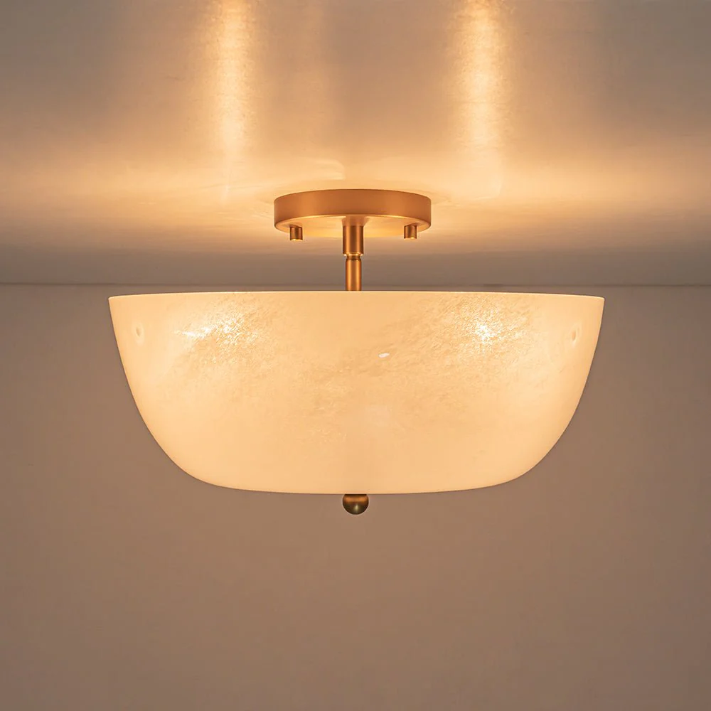 French 3-Light White Clouded Glass Round Semi Flush Mount - Image 7