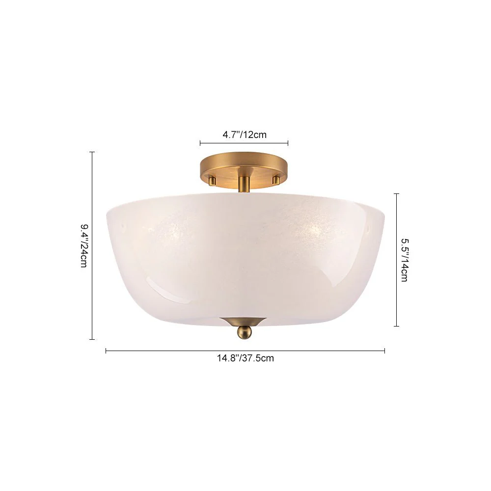French 3-Light White Clouded Glass Round Semi Flush Mount - Image 8