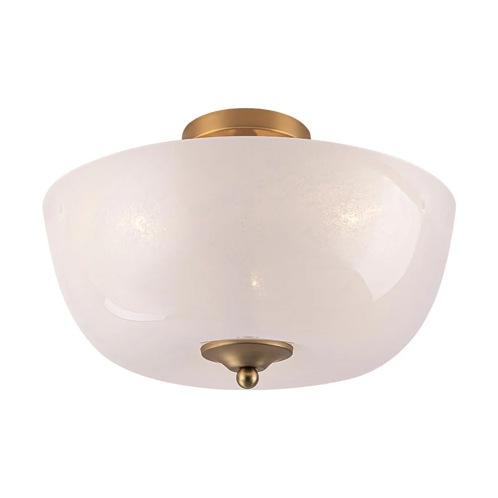 French 3-Light White Clouded Glass Round Semi Flush Mount - Image 9