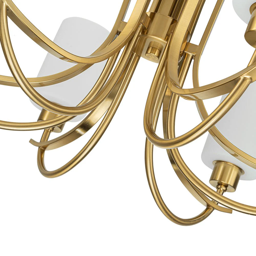 French 6-Light Frosted Glass Shade Scrolling Chandelier - Image 10