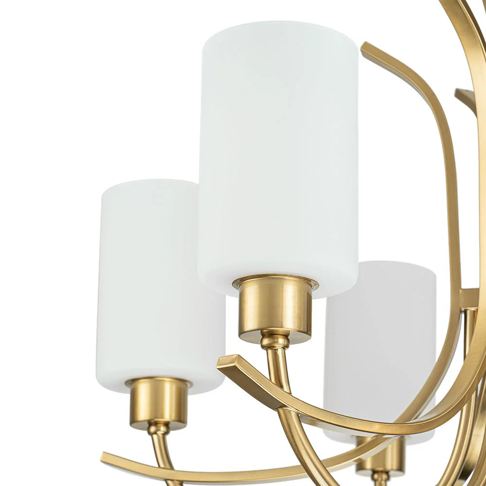 French 6-Light Frosted Glass Shade Scrolling Chandelier - Image 13