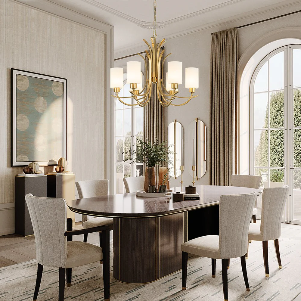 French 6-Light Frosted Glass Shade Scrolling Chandelier - Image 2